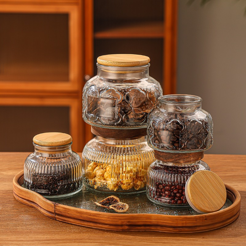 RX032 Vintage Embossed "Big Belly" Glass Storage Jar - Multiple Patterns & Lid Styles