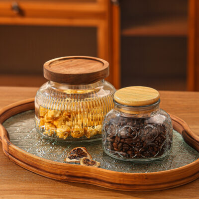 RX032 Vintage Embossed "Big Belly" Glass Storage Jar - Multiple Patterns & Lid Styles