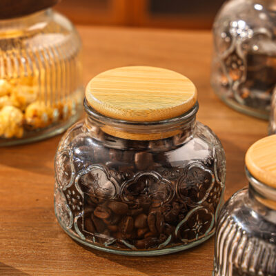 RX032 Vintage Embossed "Big Belly" Glass Storage Jar - Multiple Patterns & Lid Styles