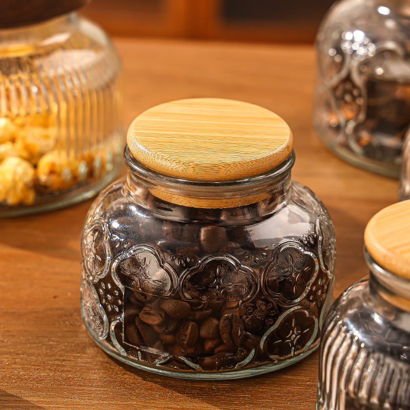 RX032 Vintage Embossed "Big Belly" Glass Storage Jar - Multiple Patterns & Lid Styles