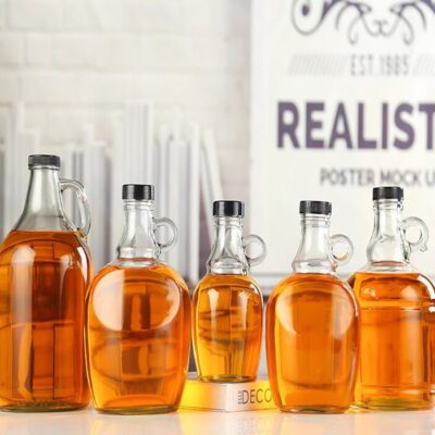 Amber and clear California glass jugs with finger handle for fermentation and storage, 500ml to 5000ml