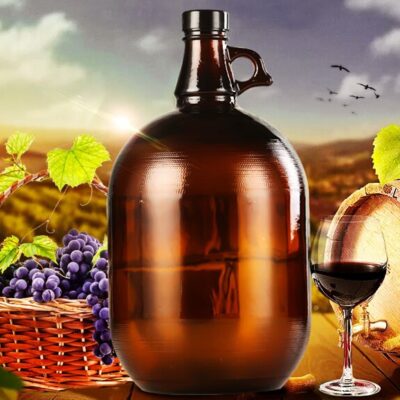 Amber and clear California glass jugs with finger handle for fermentation and storage, 500ml to 5000ml