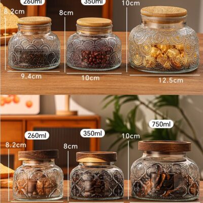 RX032 Vintage Embossed "Big Belly" Glass Storage Jar - Multiple Patterns & Lid Styles
