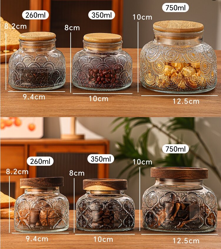 RX032 Vintage Embossed "Big Belly" Glass Storage Jar - Multiple Patterns & Lid Styles