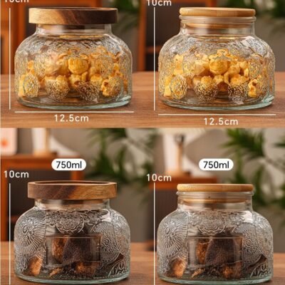 RX032 Vintage Embossed "Big Belly" Glass Storage Jar - Multiple Patterns & Lid Styles