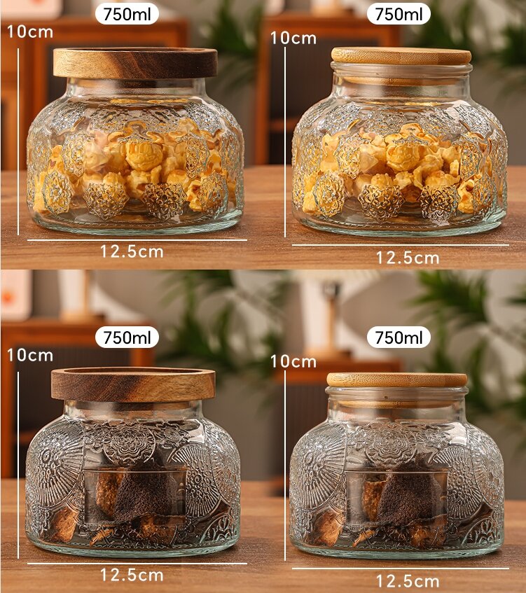 RX032 Vintage Embossed "Big Belly" Glass Storage Jar - Multiple Patterns & Lid Styles