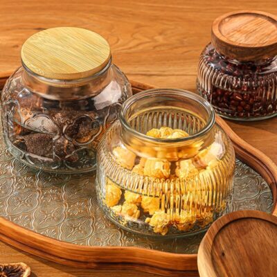 RX032 Vintage Embossed "Big Belly" Glass Storage Jar - Multiple Patterns & Lid Styles