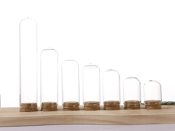 Round bottom borosilicate glass vial with natural cork stopper