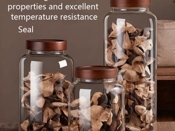 RX0239 extra large clear borosilicate glass kitchen canisters with acacia wood screw lids for bulk food storage