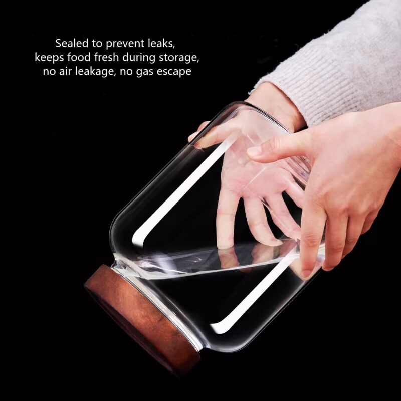 RX029 Large Capacity Borosilicate Glass Storage Jar - 130mm Wide Mouth with Acacia Wood Lid