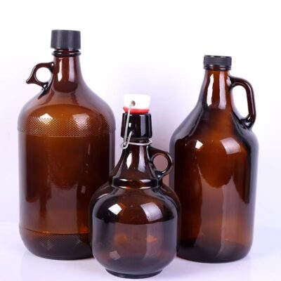 Amber and clear California glass jugs with finger handle for fermentation and storage, 500ml to 5000ml