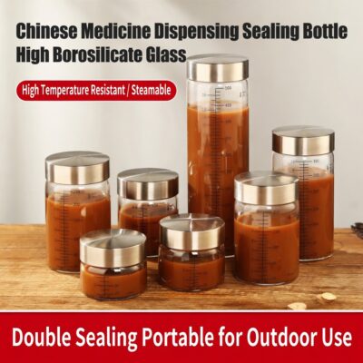 Graduated borosilicate glass storage vials with stainless steel screw caps, 75ml to 500ml