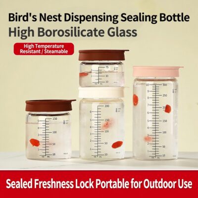 Graduated borosilicate glass jar with snap-on silicone lid and air vent, 75ml to 500ml,Air vent for pressure release"