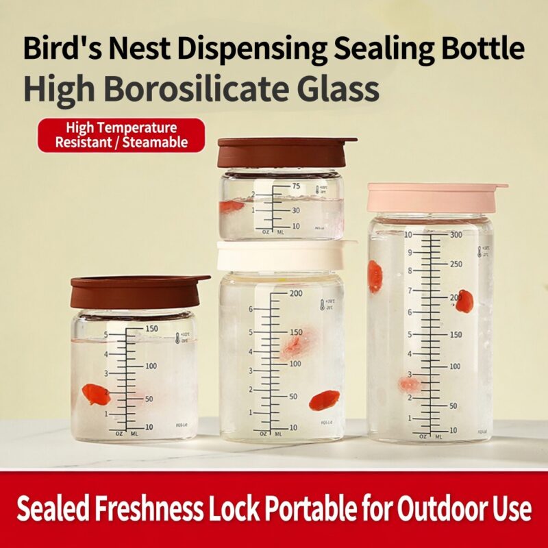 Graduated borosilicate glass jar with snap-on silicone lid and air vent, 75ml to 500ml,Air vent for pressure release"