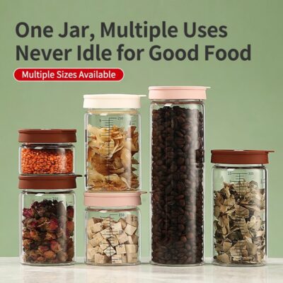 Graduated borosilicate glass jar with snap-on silicone lid and air vent, 75ml to 500ml,Bird's Nest
