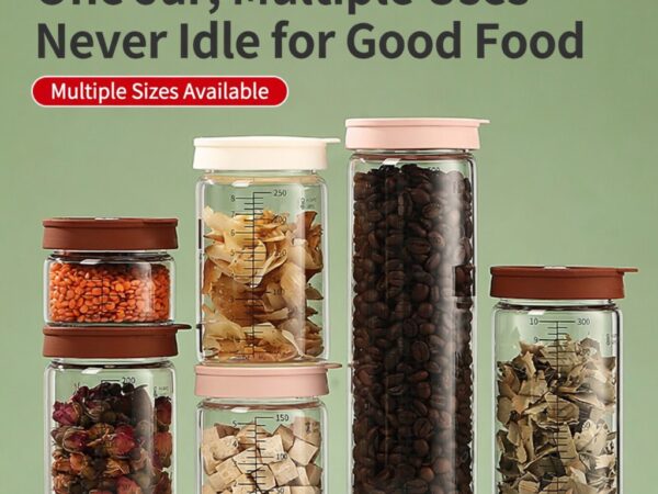 Graduated borosilicate glass jar with snap-on silicone lid and air vent, 75ml to 500ml,Bird's Nest