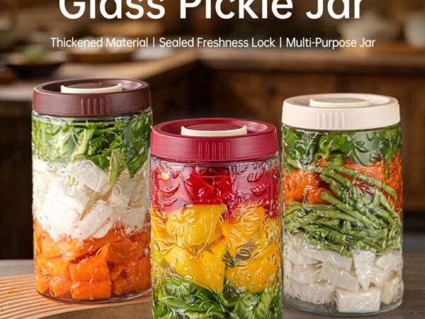1800ml embossed soda-lime glass storage jar with portable plastic handle lid, burgundy, brown, cream colors,Vintage Color Palette"