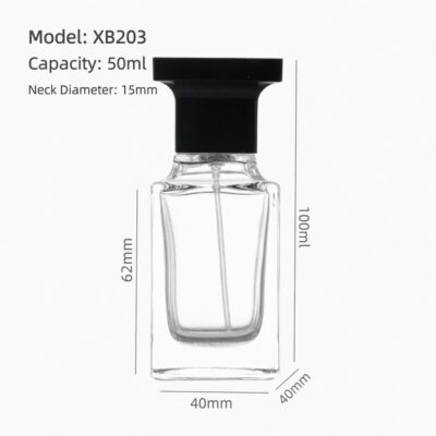 RX010,15mm Neck Diameter,50ml Luxury Square Glass Perfume Bottle with Colorful Acrylic Cap