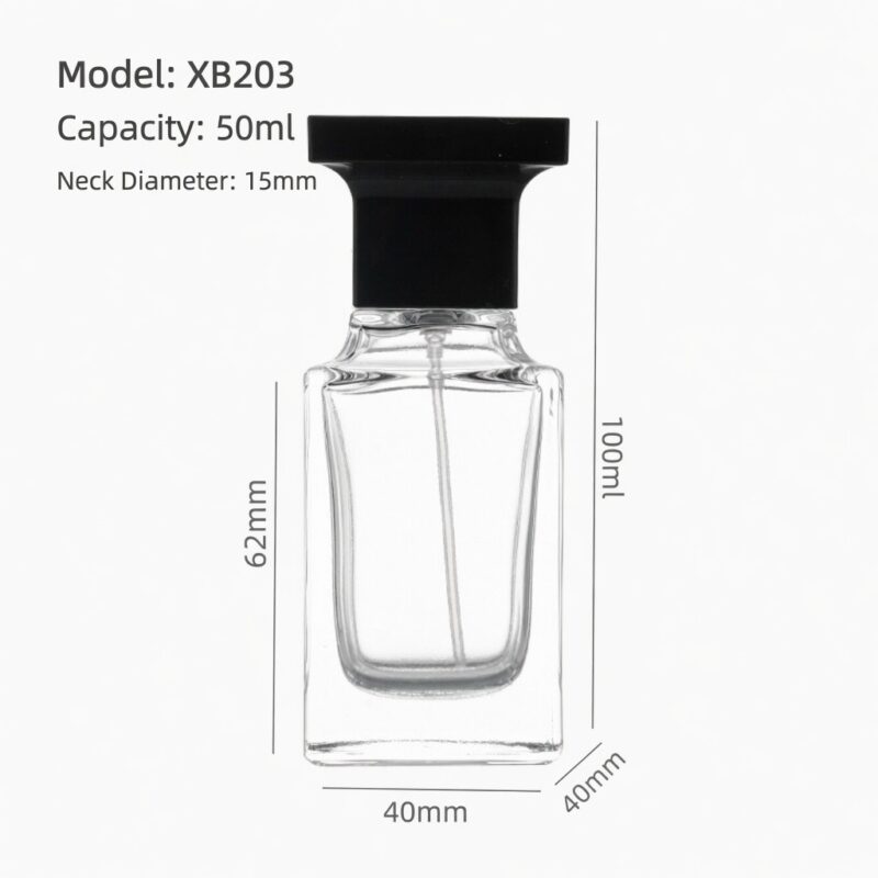 RX010,15mm Neck Diameter,50ml Luxury Square Glass Perfume Bottle with Colorful Acrylic Cap