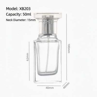 RX010,15mm Neck Diameter,50ml Luxury Square Glass Perfume Bottle with Colorful Acrylic Cap