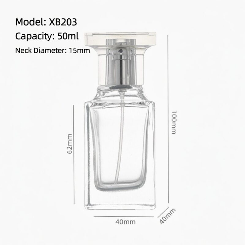 RX010,15mm Neck Diameter,50ml Luxury Square Glass Perfume Bottle with Colorful Acrylic Cap