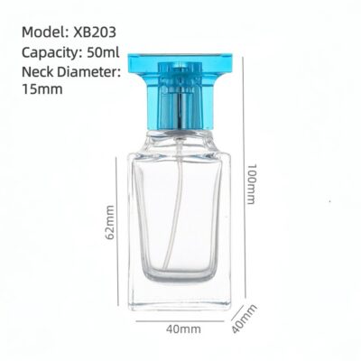 RX010,15mm Neck Diameter,50ml Luxury Square Glass Perfume Bottle with Colorful Acrylic Cap