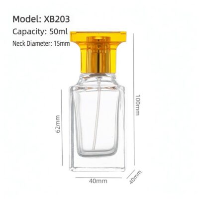 RX010,15mm Neck Diameter,50ml Luxury Square Glass Perfume Bottle with Colorful Acrylic Cap