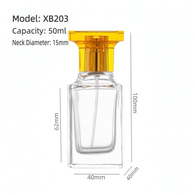 RX010,15mm Neck Diameter,50ml Luxury Square Glass Perfume Bottle with Colorful Acrylic Cap