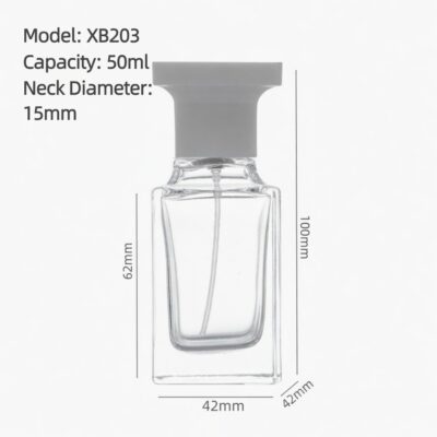 RX010,15mm Neck Diameter,50ml Luxury Square Glass Perfume Bottle with Colorful Acrylic Cap
