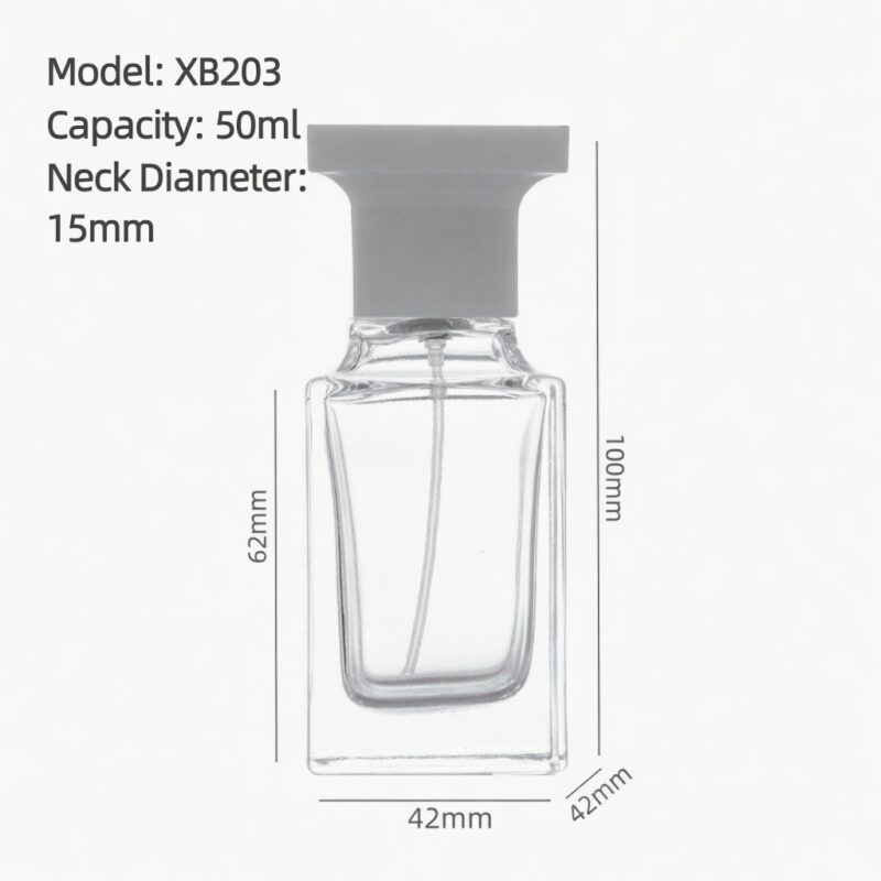 RX010,15mm Neck Diameter,50ml Luxury Square Glass Perfume Bottle with Colorful Acrylic Cap
