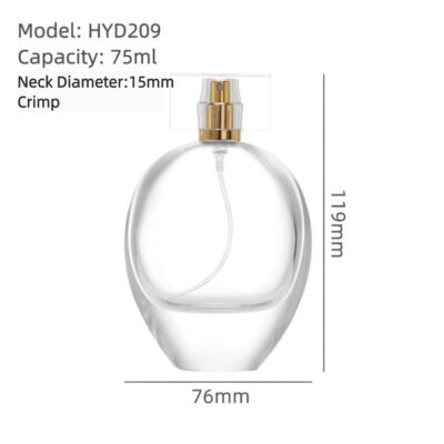 RX011,75ml Elegant Oval Glass Perfume Bottle - Crimp Neck with Acrylic & Electroplated Caps