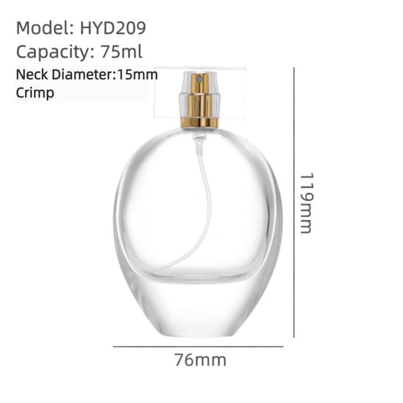 RX011,75ml Elegant Oval Glass Perfume Bottle - Crimp Neck with Acrylic & Electroplated Caps