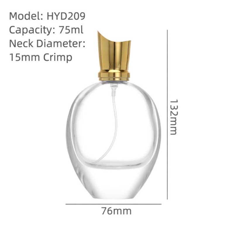 RX011,75ml Elegant Oval Glass Perfume Bottle - Crimp Neck with Acrylic & Electroplated Caps