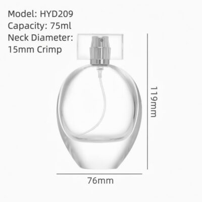 RX011,75ml Elegant Oval Glass Perfume Bottle - Crimp Neck with Acrylic & Electroplated Caps