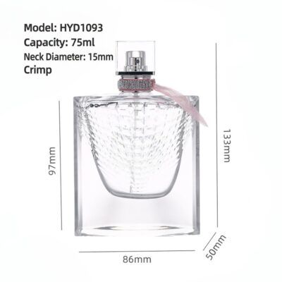 RX013-HYD1093,Luxury 75ml Square Glass Perfume Bottle with Diamond Texture & Acrylic Cap
