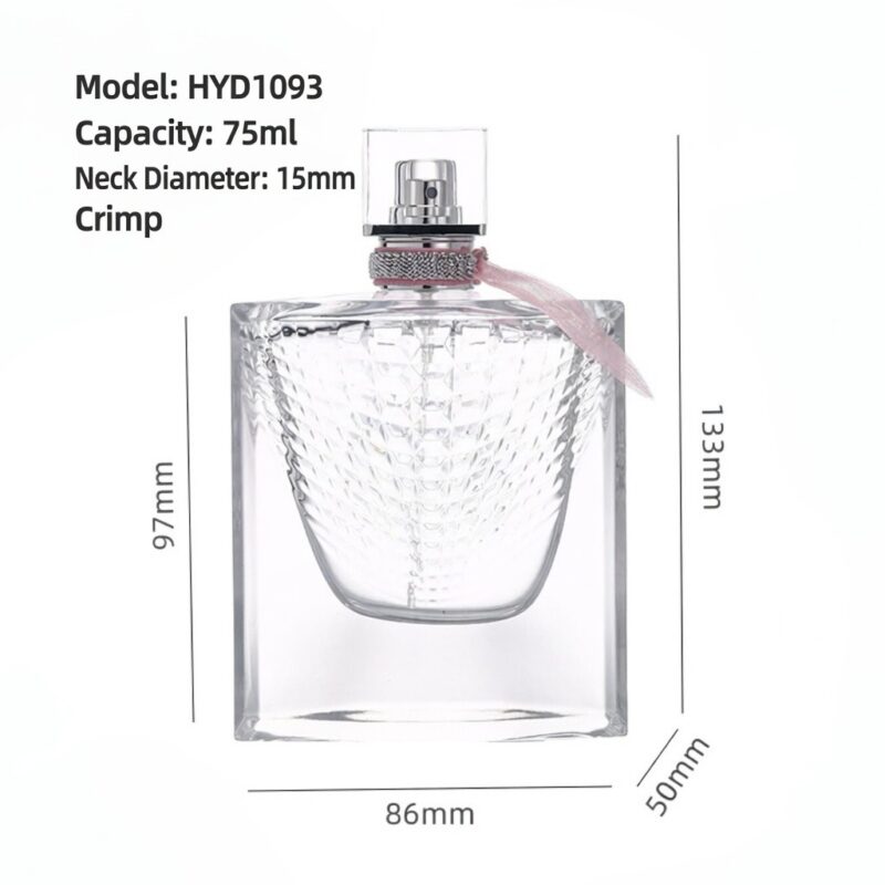 RX013-HYD1093,Luxury 75ml Square Glass Perfume Bottle with Diamond Texture & Acrylic Cap