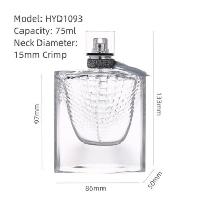 RX013-HYD1093,Luxury 75ml Square Glass Perfume Bottle with Diamond Texture & Acrylic Cap