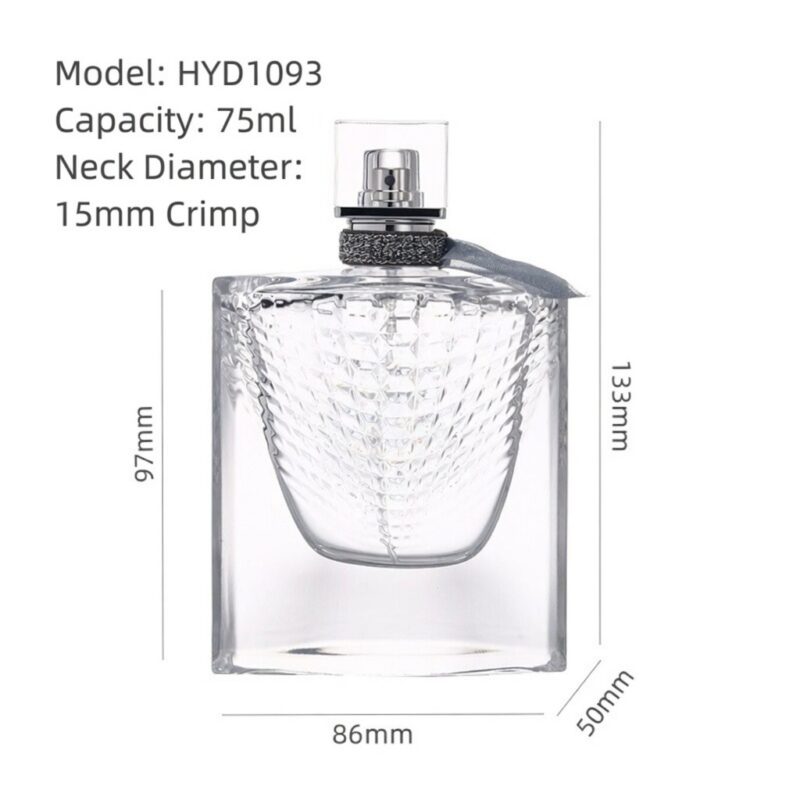 RX013-HYD1093,Luxury 75ml Square Glass Perfume Bottle with Diamond Texture & Acrylic Cap