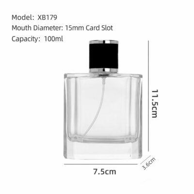 RX017-XB179 Luxury 100ml Square Glass Perfume Bottle with Embossed Leather Cap