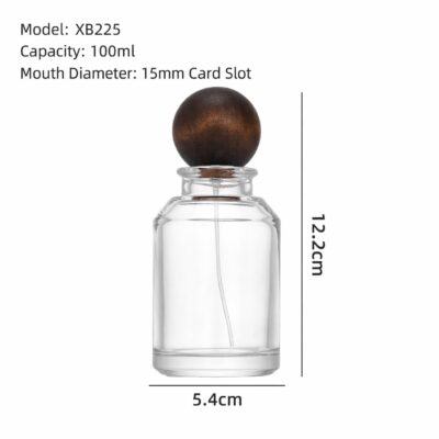 RX019-XB225 100ml Round Glass Perfume Bottle with Natural Wooden Ball Cap