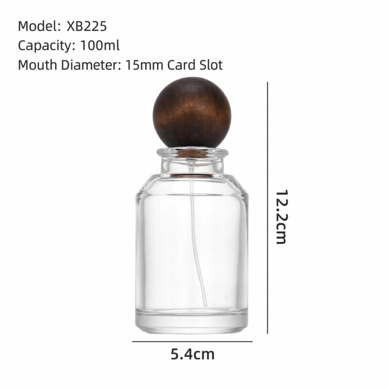 RX019-XB225 100ml Round Glass Perfume Bottle with Natural Wooden Ball Cap
