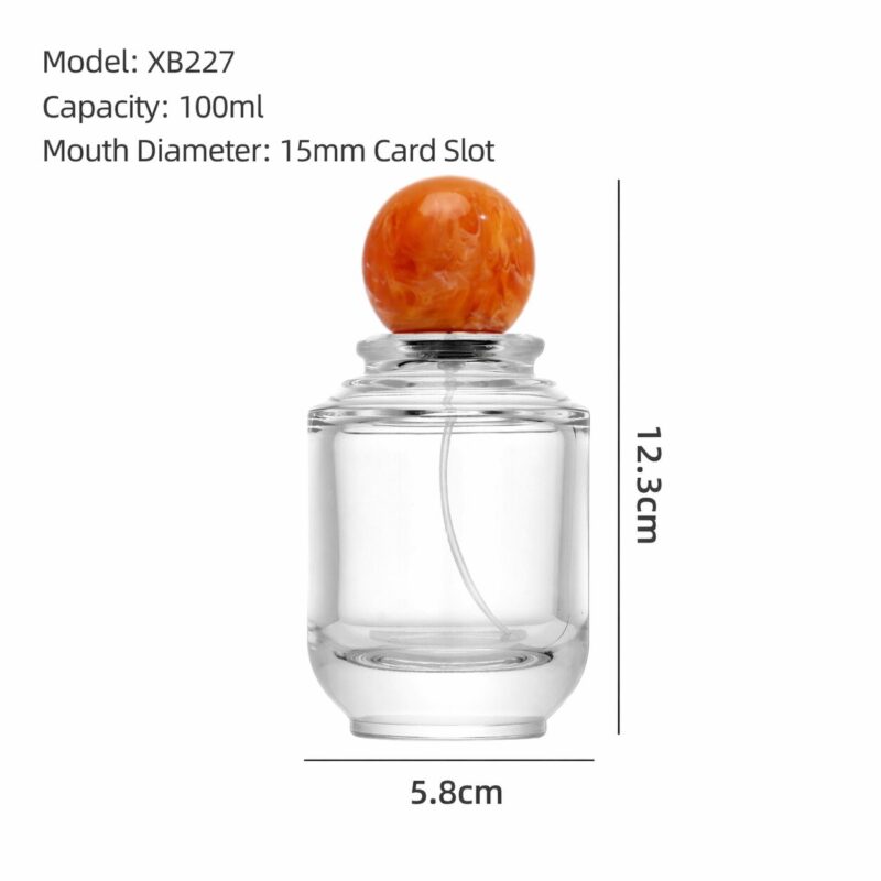 RX020-XB227 100ml Circular Glass Perfume Bottle with Large Marble Resin Sphere Cap