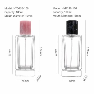 RX024-HYD136 Modern Beveled Square Glass Perfume Bottle with Marble Cap