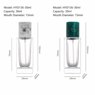 RX024-HYD136 Modern Beveled Square Glass Perfume Bottle with Marble Cap