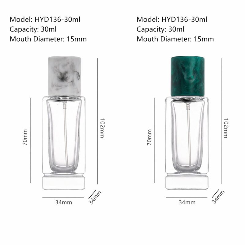 RX024-HYD136 Modern Beveled Square Glass Perfume Bottle with Marble Cap