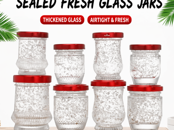 RX027 clear glass jars for bird's nest with honeycomb and vertical ribbed textures and airtight tin lids