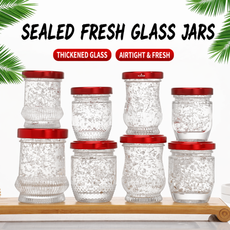 RX027 clear glass jars for bird's nest with honeycomb and vertical ribbed textures and airtight tin lids