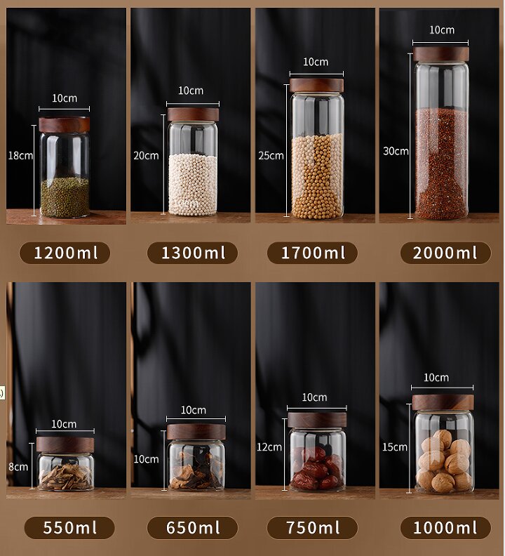 RX028 Premium Borosilicate Glass Storage Jar with Acacia Wood Screw Lid