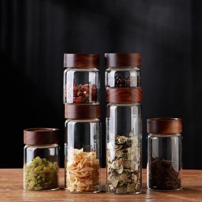 RX028 Premium Borosilicate Glass Storage Jar with Acacia Wood Screw Lid