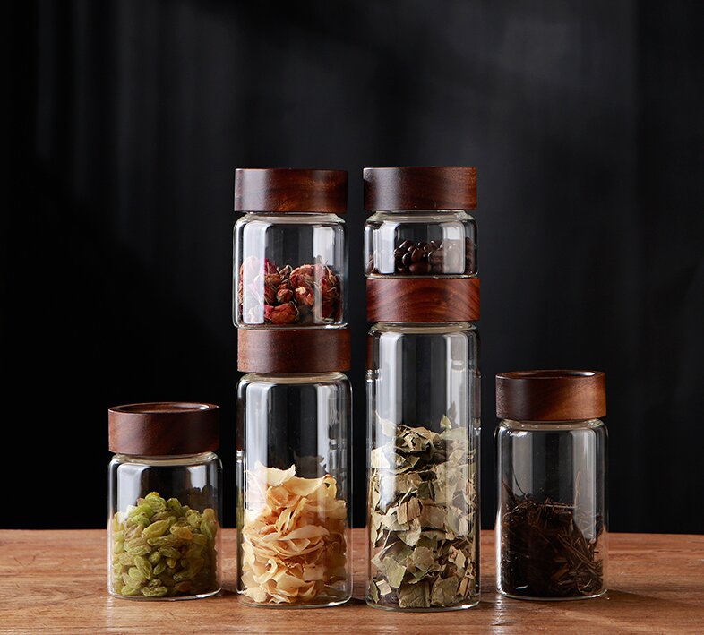 RX028 Premium Borosilicate Glass Storage Jar with Acacia Wood Screw Lid